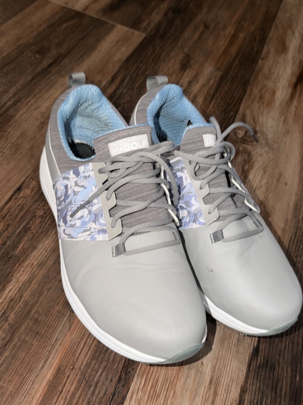 Skechers Women's Gray Athletic Golf Sneakers with Light Blue Accents